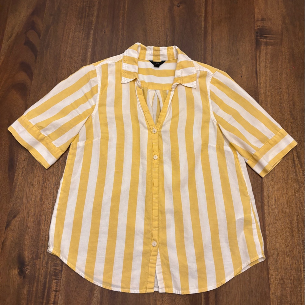 3/$12 J Crew Yellow and White Striped Button-Up Shirt